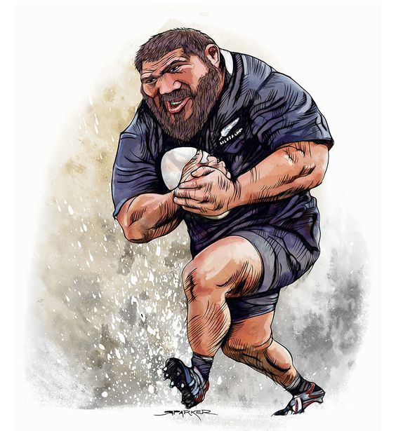 1609 2014 Photo Richard Parker copyright Fairfax Media.
Caricature of All Black prop Charlie Faumuina